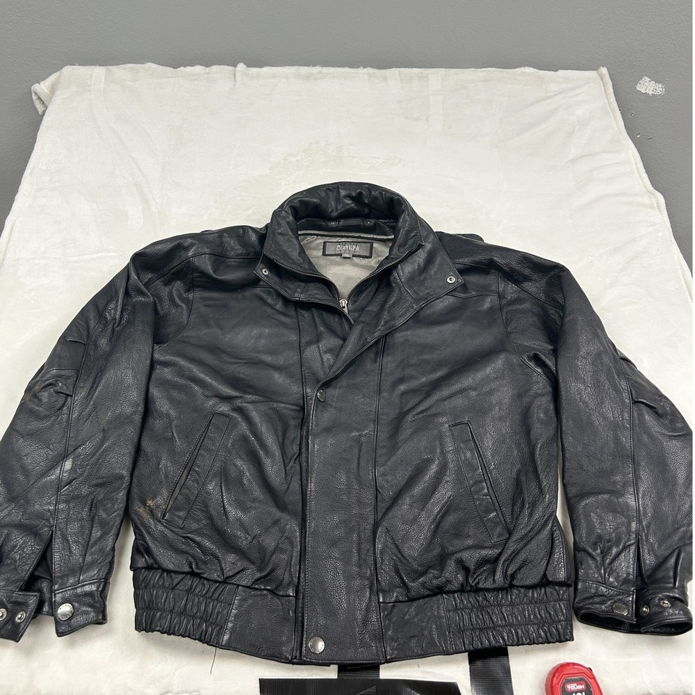 Wilsons Leather Bomber Jacket Mens XL Black Full Zip Elastic Hem Moto F1